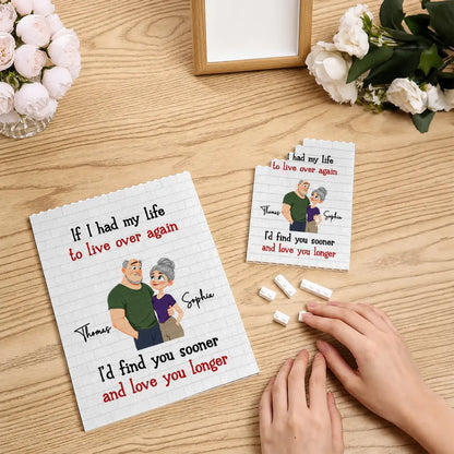 Personalized Building Brick Puzzle With Romantic Couple Art, Unique Creative Gift For Partner