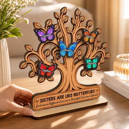 Personalized Wooden Plaque with Butterfly Tree, Unique Gift for Sisters & Family Keepsake