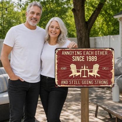 Personalized Rectangular Iron Sign, Vintage Couple Humor With Adirondack Chairs, Unique Gift for Couple