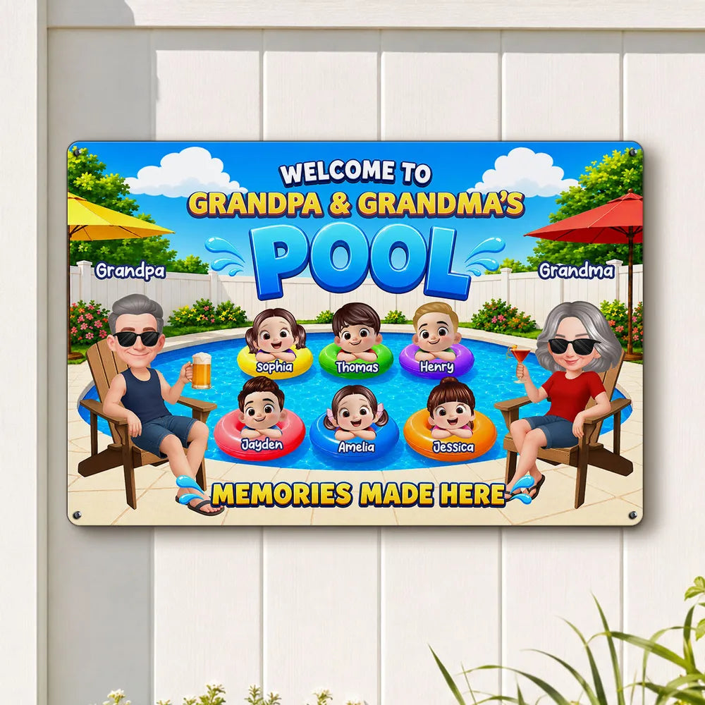 Personalized Rectangular Iron Sign, Memories Made Here Pool Decor, Creative Gift for Grandma & Grandpa