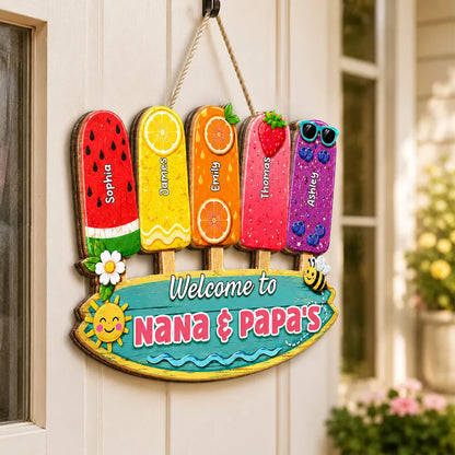 Personalized Wooden Sign, Colorful Popsicle Door Decor For Grandparents, Unique Creative Gift