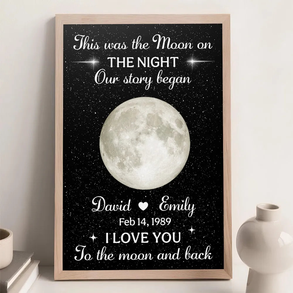 Personalized Moon Poster, Starry Night Love Story, Unique Gift for Couple With To the Moon and Back