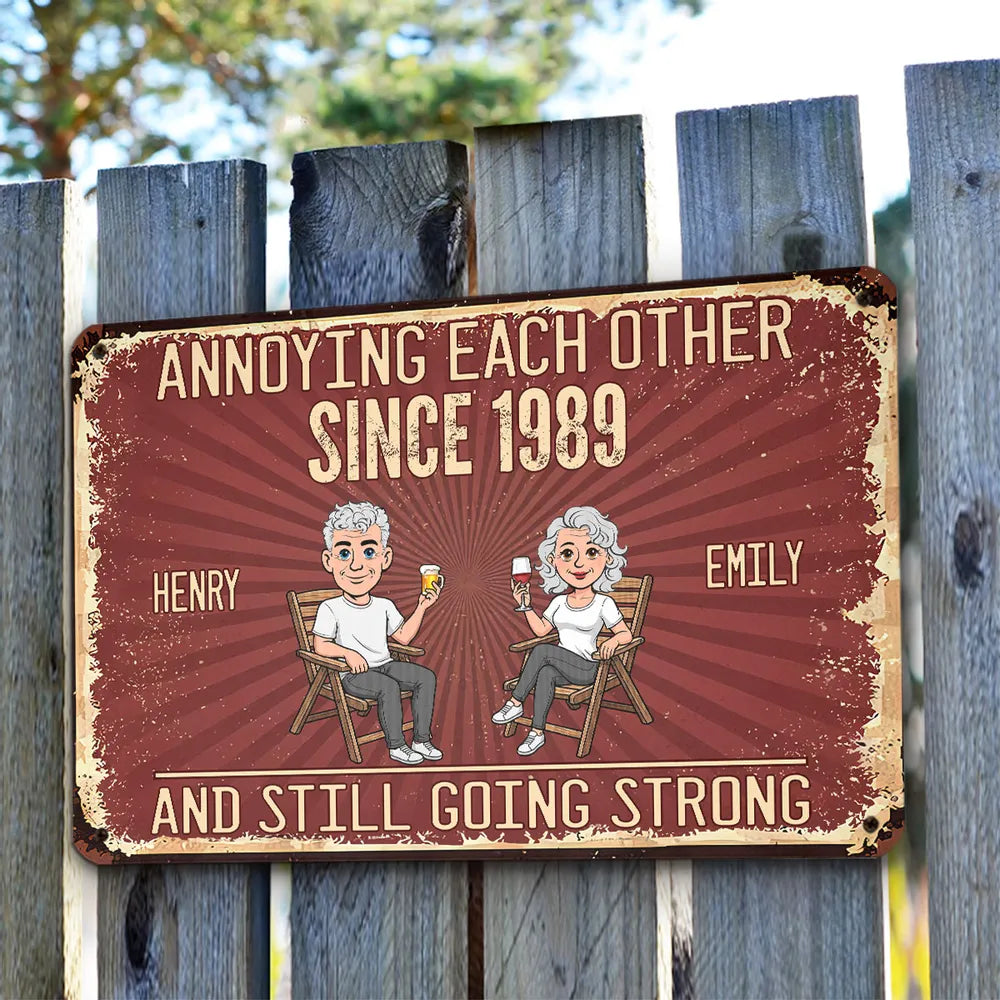 Personalized Rectangular Iron Sign, Vintage Couple Humor With Seated Drinks, Unique Gift for Husband & Wife