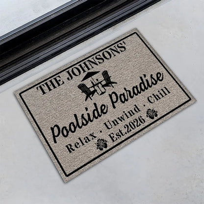Personalized Standard Doormat, Backyard Oasis Design for Patio Entryway, Unique Housewarming Gift