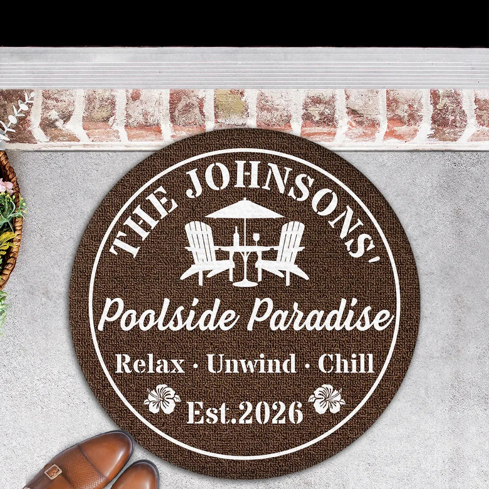 Custom Shaped Doormat with Pool Chairs & Umbrella, Relax Unwind Chill, Creative Gift for Homeowners