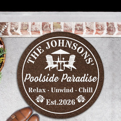 Custom Shaped Doormat with Pool Chairs & Umbrella, Relax Unwind Chill, Creative Gift for Homeowners