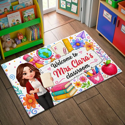 Personalized Standard Doormat for Teacher's Classroom, Watercolor Floral Welcome, Creative Gift for Teachers