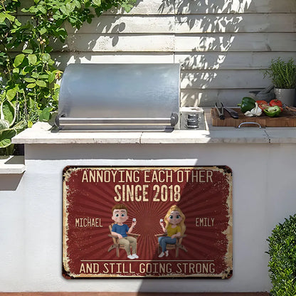 Custom Metal Sign with Senior Couple Illustration, Still Going Strong Humor, Unique Gift for Husband & Wife
