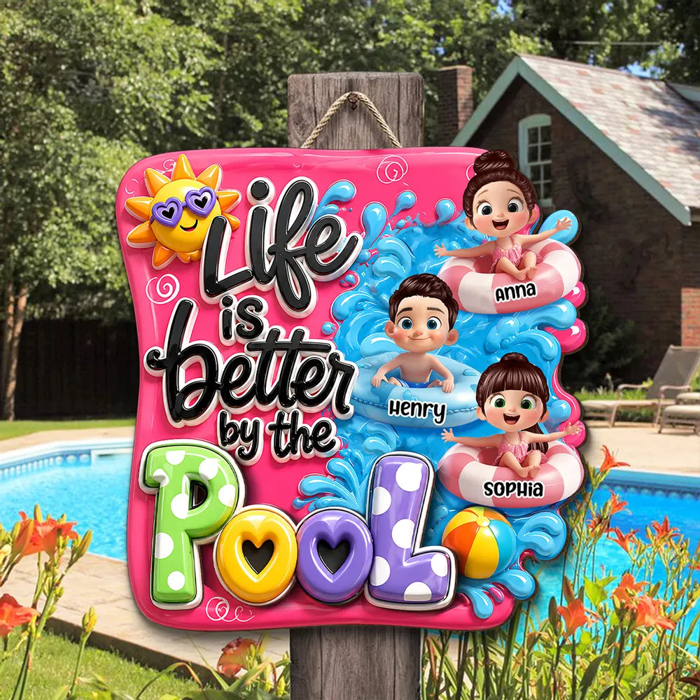 Personalized Pool Kids Wooden Sign, Cute Summer Yard Decor, Unique Gift for Grandparents