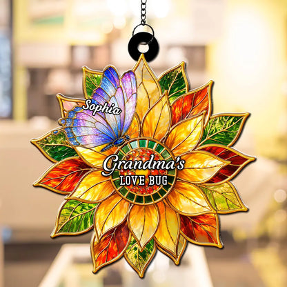 Personalized Acrylic Suncatcher Ornament, Sunflower Love Bugs Window Decor, Unique Gift for Grandma