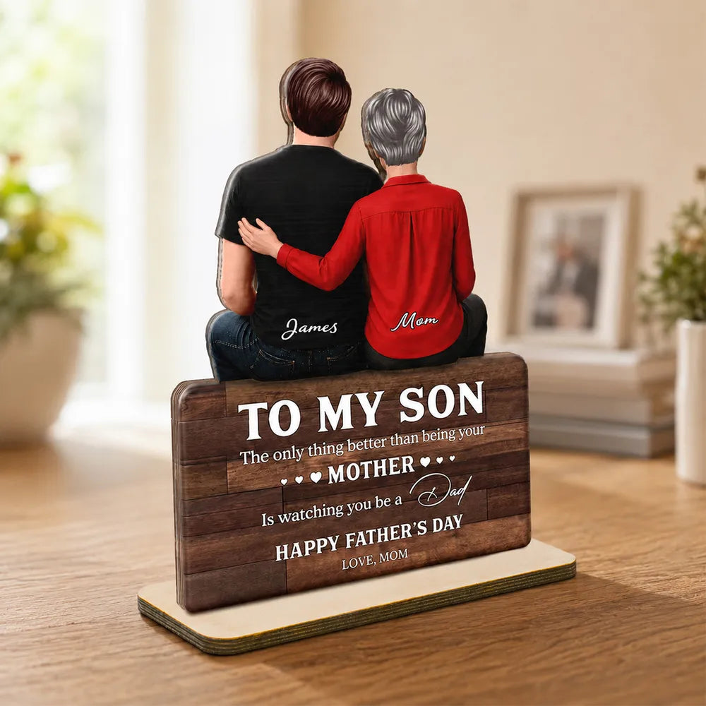 Custom Wooden Plaque for Son, Mom Resting Hand Artwork, Creative Heartfelt Gift from Mother
