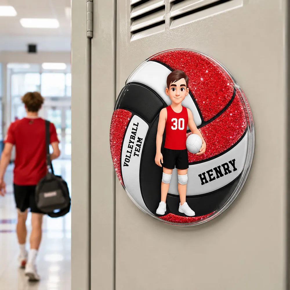Personalized Standing Volleyball Girl Acrylic Magnet, Red Locker Decor, Unique Gift for Daughter Son