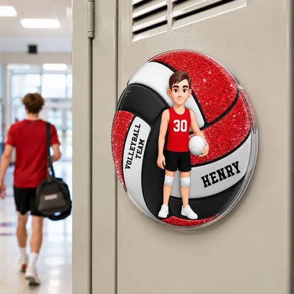 Personalized Standing Volleyball Girl Acrylic Magnet, Red Locker Decor, Unique Gift for Daughter Son