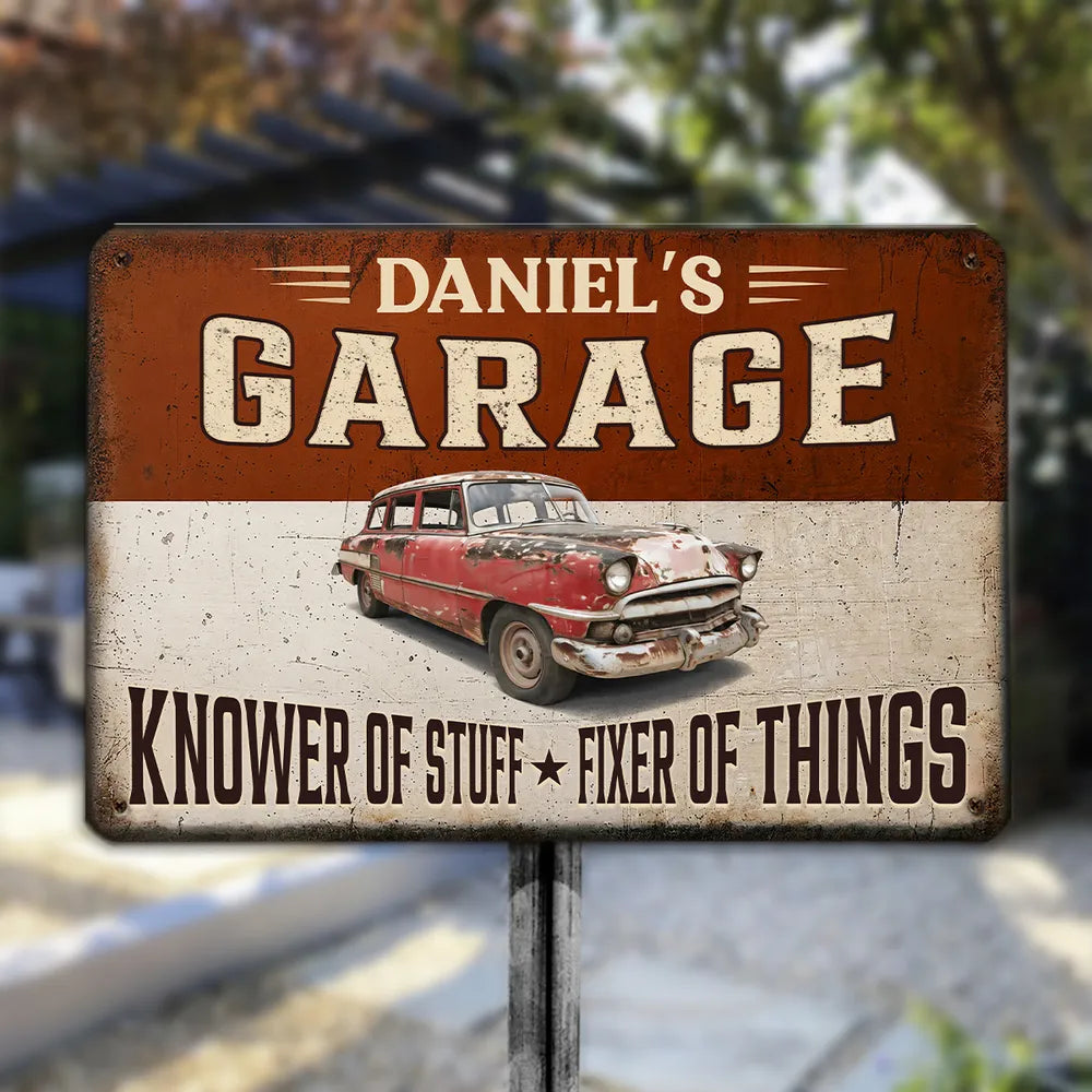 Custom Rectangular Iron Sign, Knower of Stuff Garage Decor, Creative Gift for Car Enthusiast