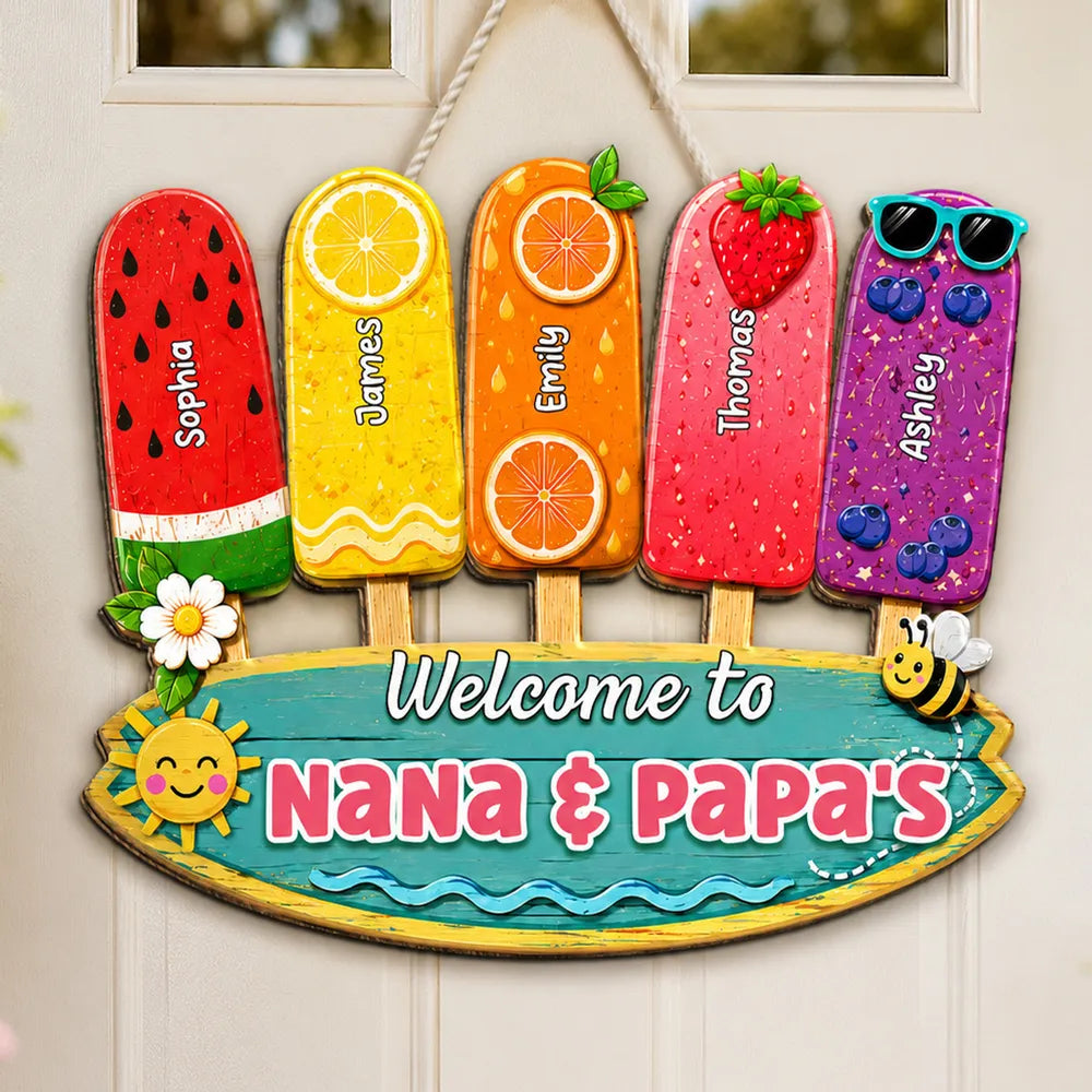 Personalized Wooden Sign, Colorful Popsicle Door Decor For Grandparents, Unique Creative Gift