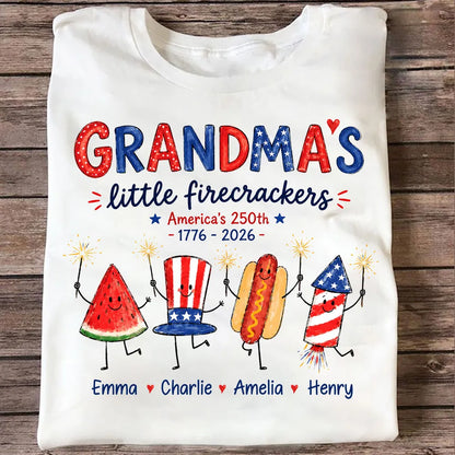 Personalized Classic Tee for Grandma, Little Firecrackers Holding Sparklers, Unique Patriotic Gift