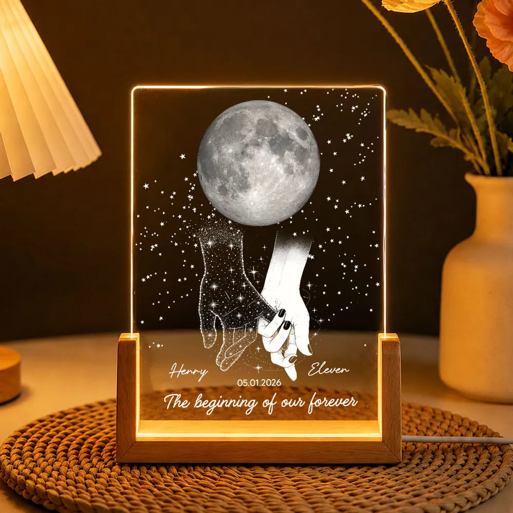 Personalized LED Light Frame, Couple Moon & Stars Design, Unique Gift for Couple with Soft Romantic Glow