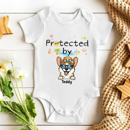 Protected by Summer Dogs Personalized Short Sleeve Baby Onesie, Unique Creative Gift for New Parents