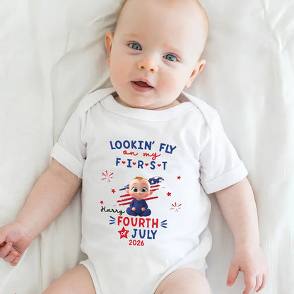 Personalized Baby Onesie, First Fourth Of July Outfit With Cute Patriotic Print, Unique Baby Gift