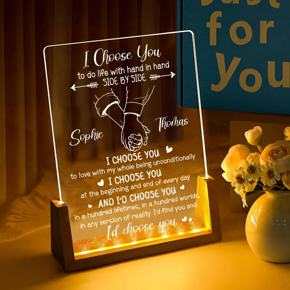 Personalized LED Light Frame, I Choose You Holding Hands Design, Unique Creative Gift for Partner