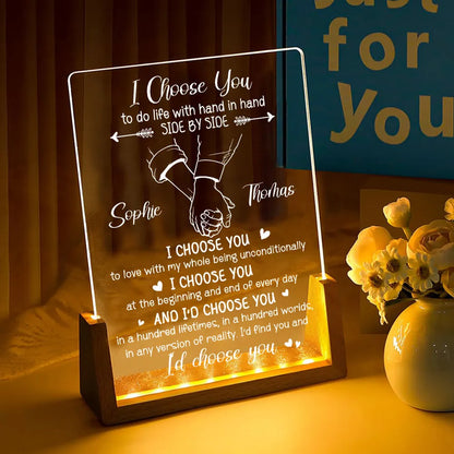 Personalized LED Light Frame, I Choose You Holding Hands Design, Unique Creative Gift for Partner