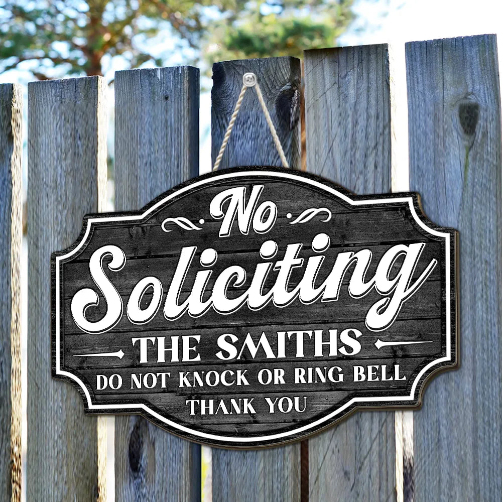 Personalized Wooden Sign, No Soliciting Door Decor, Unique Creative Gift for Family Entryway