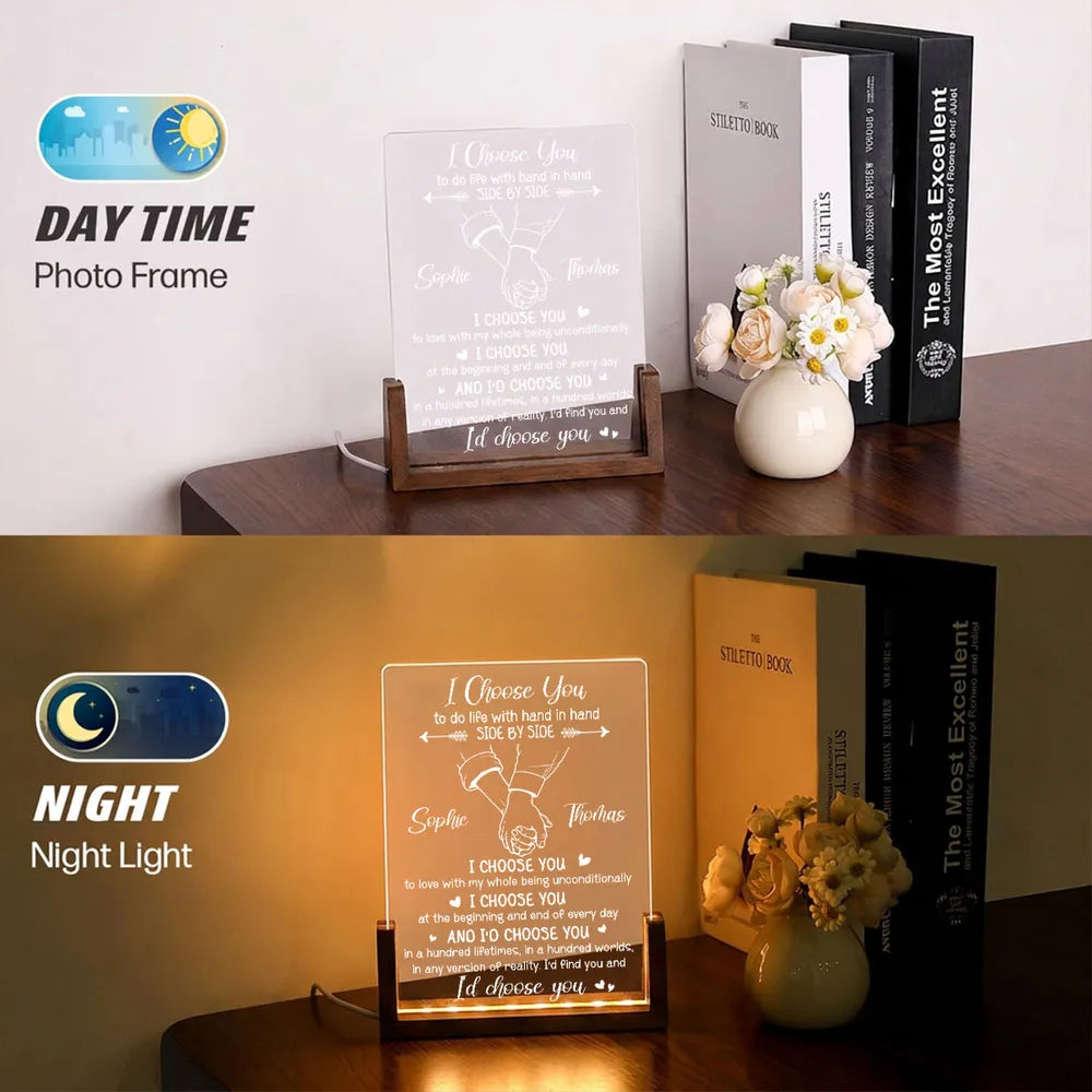 Personalized LED Light Frame, I Choose You Holding Hands Design, Unique Creative Gift for Partner
