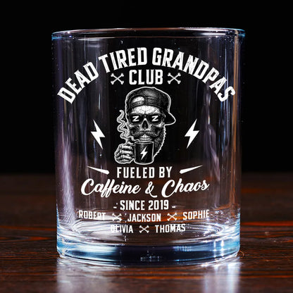 Personalized Washed Denim Baseball Cap for Dad, Dead Tired Dads Club Coffee Graphic, Unique Gift