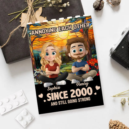 Personalized Building Brick Puzzle With Sitting Couple Avatars, Unique Creative Gift for Couple