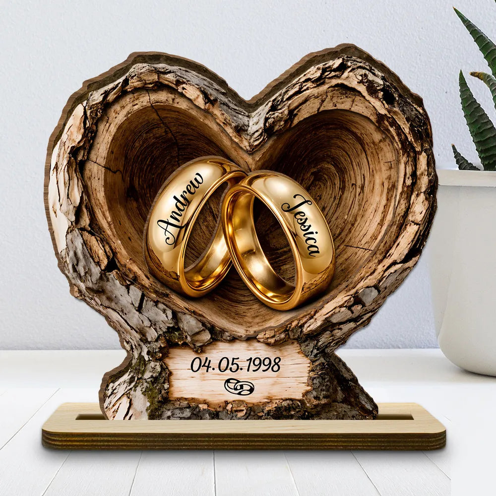 Personalized 2-Layer Wooden Plaque with Wedding Rings, Unique Creative Gift for Couple Anniversary