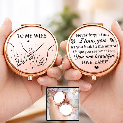 Personalized Metal Compact Mirror For Wife, Pinky Promise Art, Unique Creative Gift She Can Carry