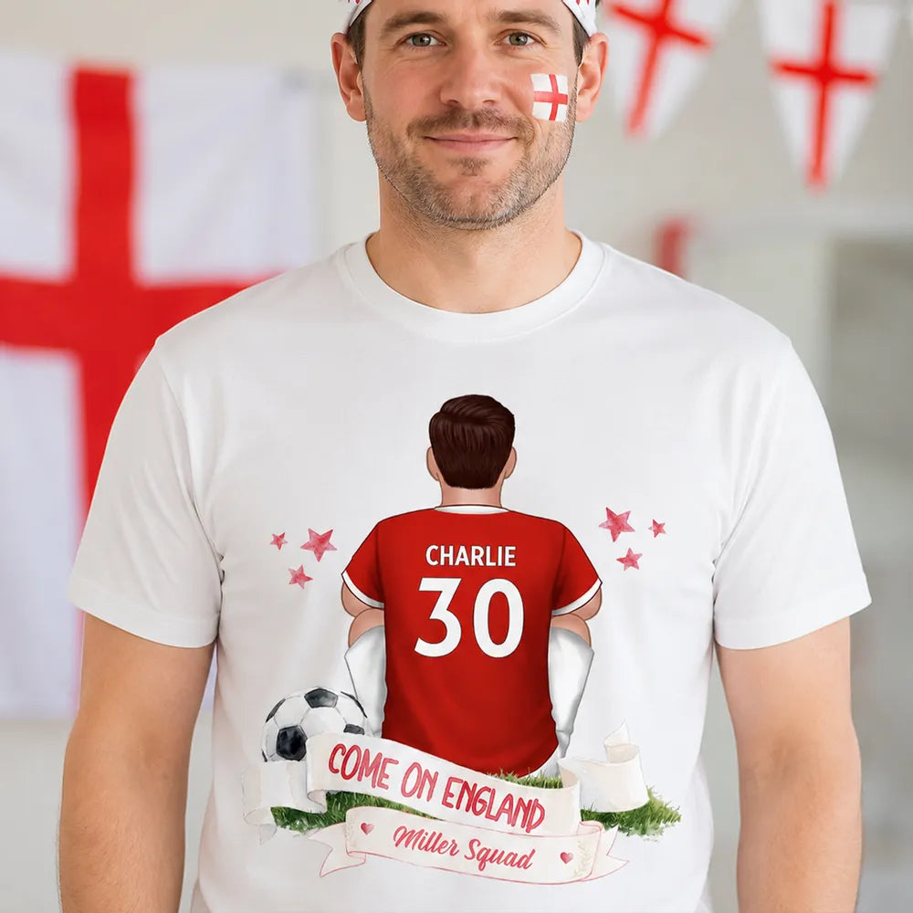 Personalized England Soccer Fan Classic Tee, Player Back View Design, Unique Gift for Family Match Days