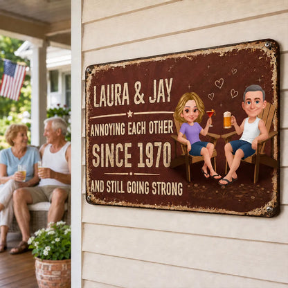 Personalized Rectangular Iron Sign, Unique Annoying Each Other Couple Gift with Garden Drinks