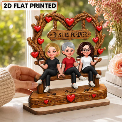 Personalized 2-Layer Wooden Plaque, Friends Sitting Under Heart Canopy, Unique Gift for Close Friend