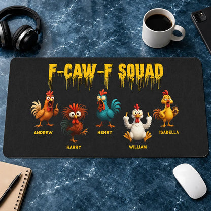 Custom Leather Desk Mat, Cute Cartoon Roosters For A Unique Office Gift & Desk Setup