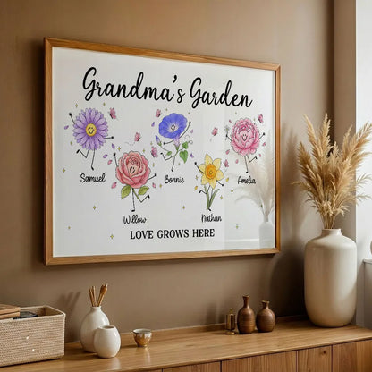 Personalized Grandma's Garden Canvas With Soft Floral Doodles, Unique Gift For Grandma & Home Decor