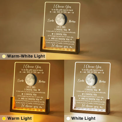 Personalized LED Light Frame With I Choose You Moon Quote, Unique Creative Gift for Couple, Warm Bedside Glow