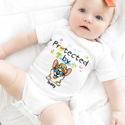 Protected by Summer Dogs Personalized Short Sleeve Baby Onesie, Unique Creative Gift for New Parents