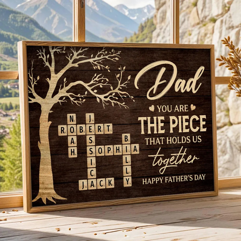 Personalized Dad Poster, Rustic Tree of Life Crossword Art, Unique Father's Day Gift for Dad