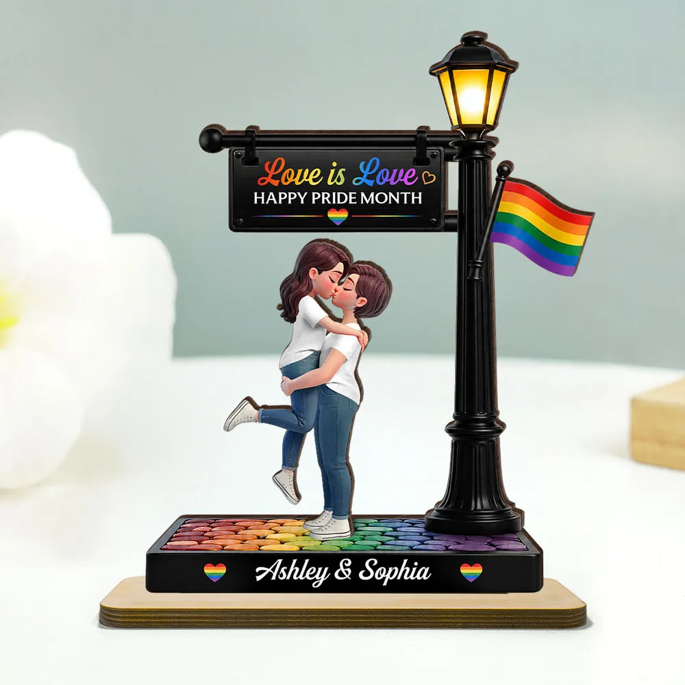 Personalized 2-Layer Wooden Plaque, Love Is Love Kissing Couple, Creative Gift for Same-Sex Partner