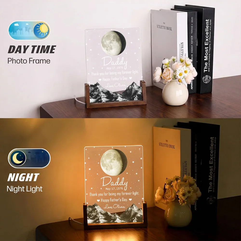 Personalized LED Light Frame With Moonlit Stars - Unique Gift for Dad, Warm Forever Light Keepsake
