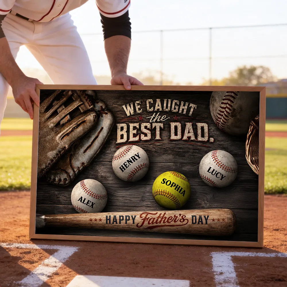Personalized Baseball Dad Poster with Glove & Balls, Unique Father's Day Gift for Dad