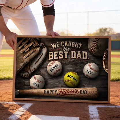 Personalized Baseball Dad Poster with Glove & Balls, Unique Father's Day Gift for Dad