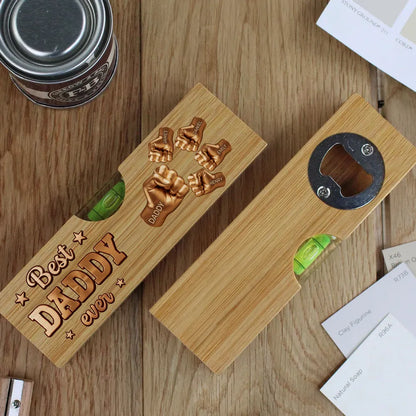 Personalized Wooden Spirit Level Bottle Opener, Best Dad Ever Fist Bump, Unique Gift for Dad