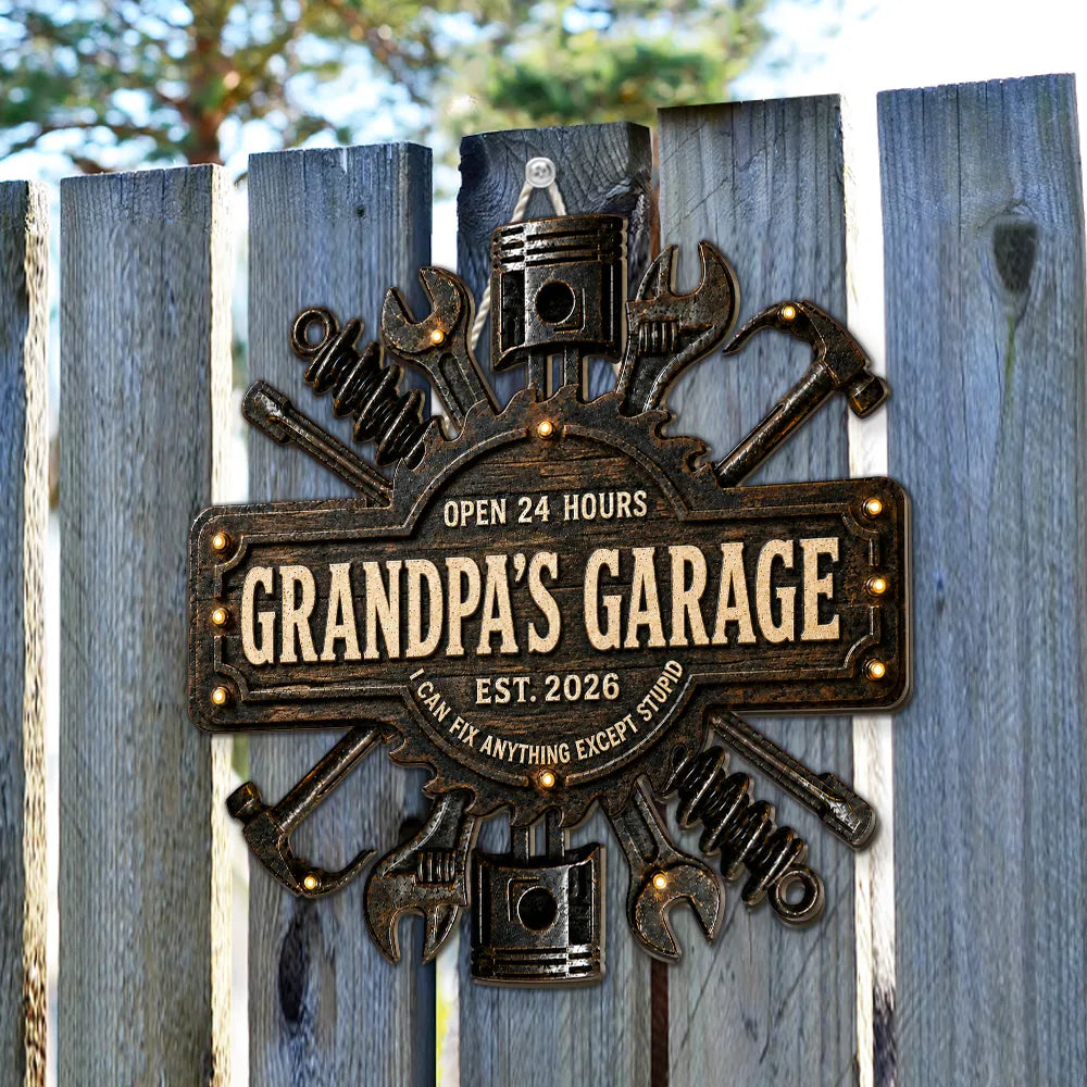 Dad's Garage Wooden Sign with Funny Fix-It Quote, Personalized Creative Gift for Dad's Workshop