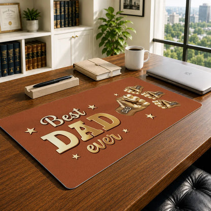 Best Dad Ever Leather Desk Mat, Custom Gold Fist Bump Design, Creative Gift for Dad