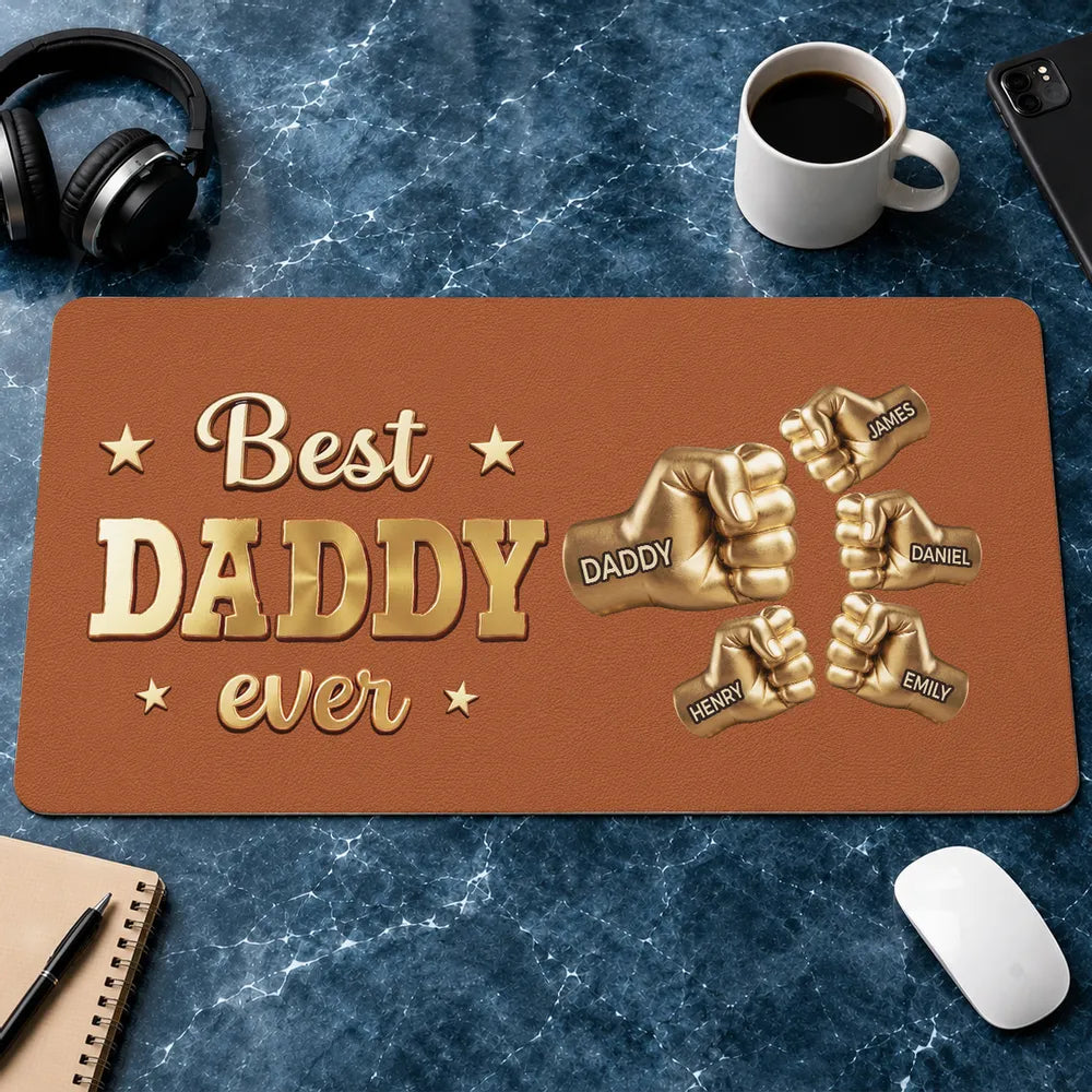 Best Dad Ever Leather Desk Mat, Custom Gold Fist Bump Design, Creative Gift for Dad