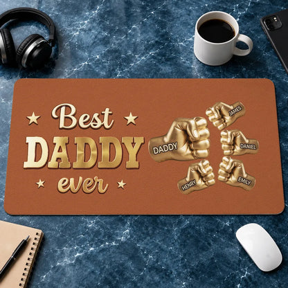 Best Dad Ever Leather Desk Mat, Custom Gold Fist Bump Design, Creative Gift for Dad