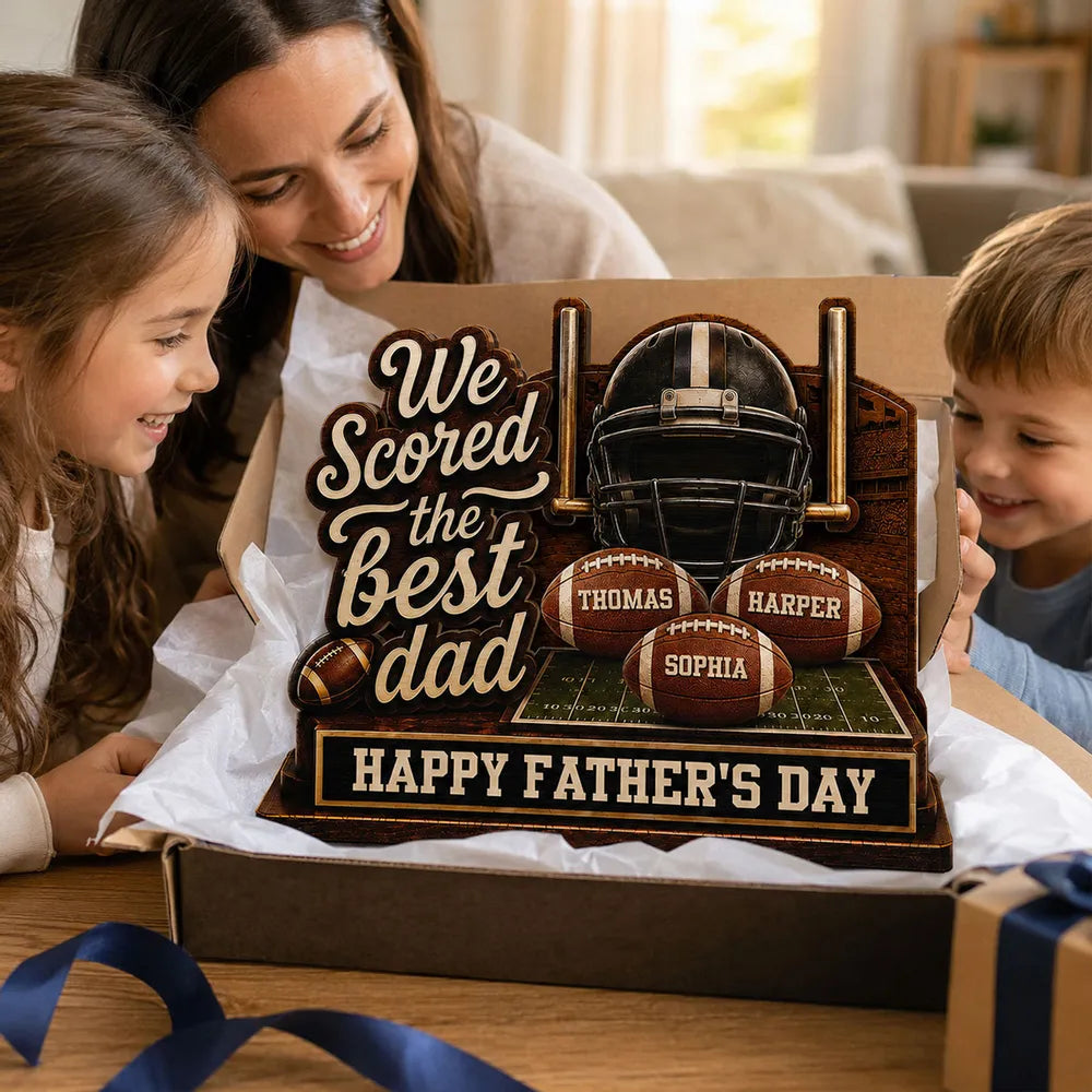 2-Layer Wooden Plaque, We Scored the Best Dad American Football Scene, Unique Creative Gift for Dad