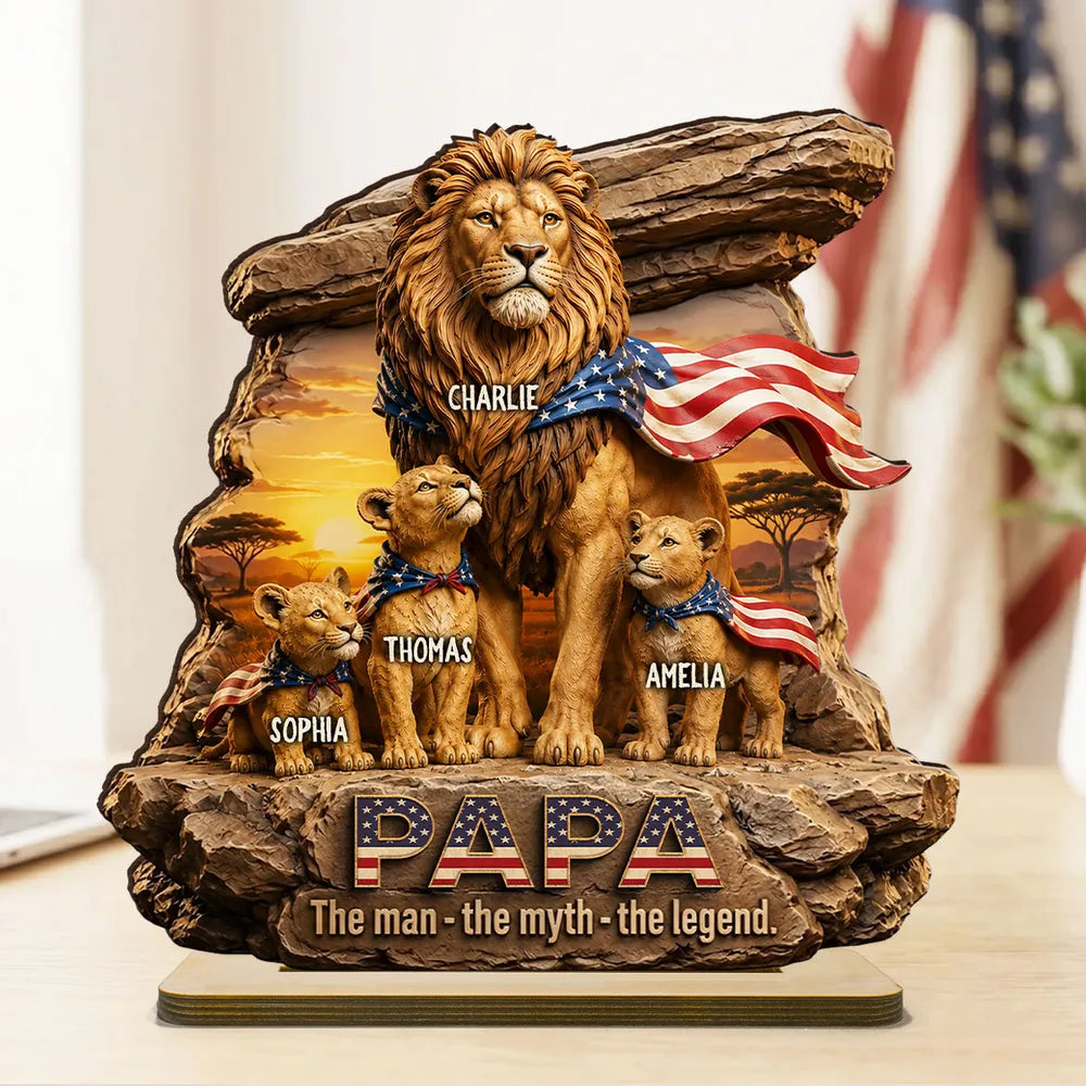 Custom Lion Dad 2-Layer Wooden Plaque, Papa Legend Message, Creative Gift for Dad or Husband